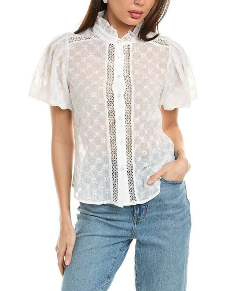 Блузка с прозрачным кружевом и объемными рукавами Gracia