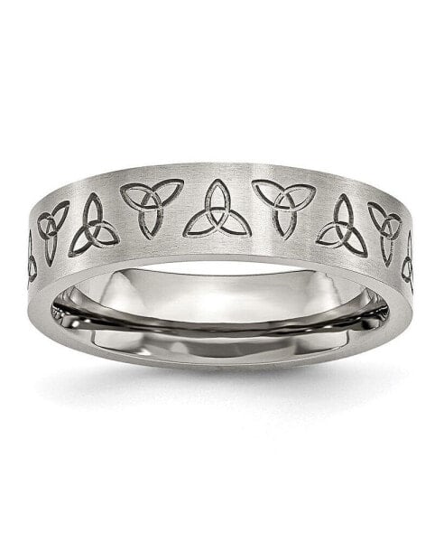 Stainless Steel Brushed Engraved Trinity Symbol 6mm Band Ring