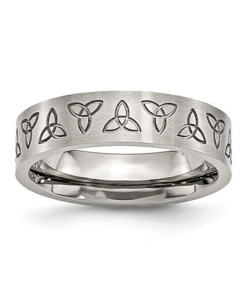 Stainless Steel Brushed Engraved Trinity Symbol 6mm Band Ring