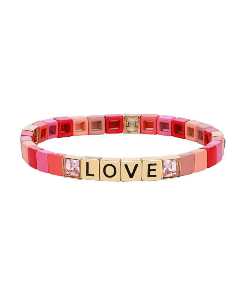 Pink Crystal and Enamel Love Stretch Bracelet