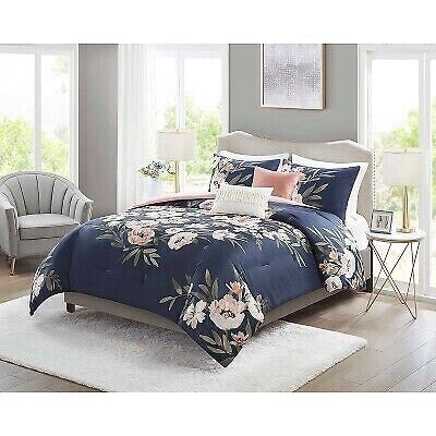 5pc King Leilani Floral Print Comforter Bedding Set - Navy/Blush