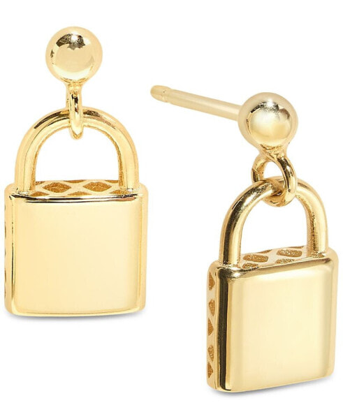 Padlock Inspired Polished Drop Earrings in 10k Gold