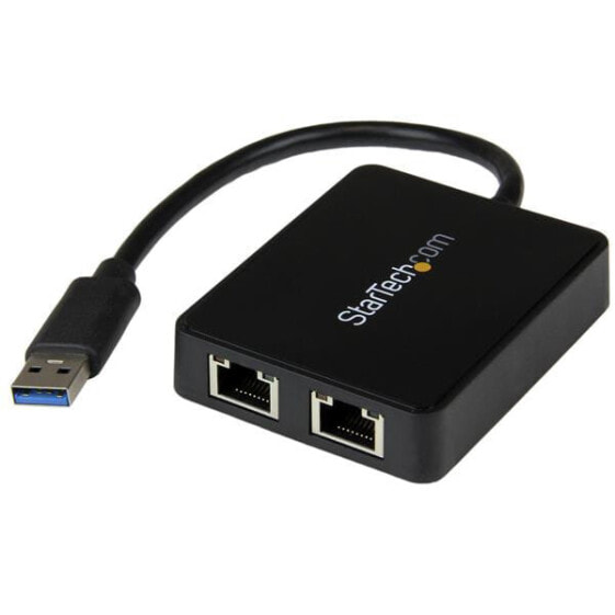 StarTech.com USB 3.0 to Dual Port Gigabit Ethernet Adapter NIC w/ USB Port - Wired - USB - Ethernet - 5000 Mbit/s - Black