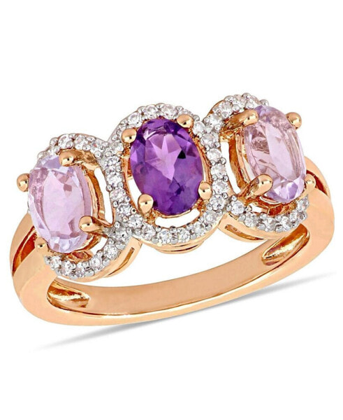 Кольцо Macy's Amethyst and Diamond 3-Stone&nbsp;Rose Gold