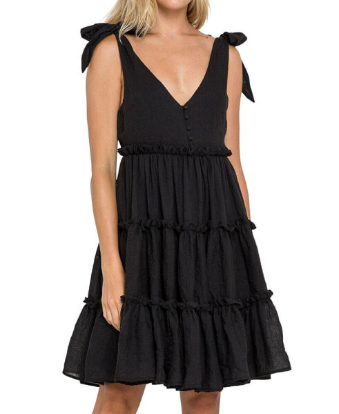 Women's 3 Tiers Tie Shoulder Mini Dress