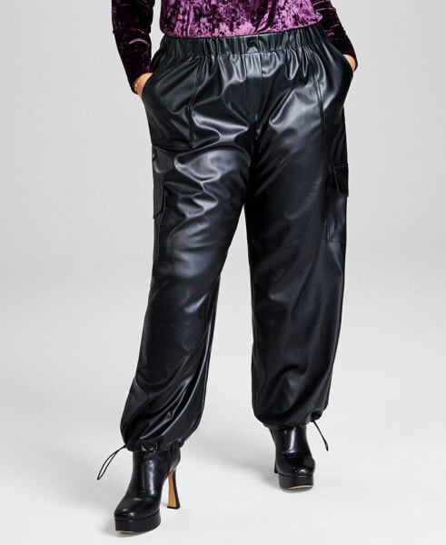 Женские брюки And Now This модельширокие карго из искусственной кожи Плюс-сайз