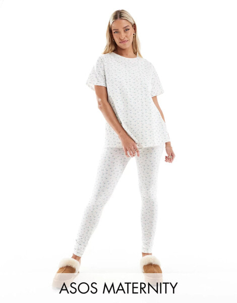 ASOS DESIGN Maternity exclusive ditsy print nursing tee & legging pyjama set