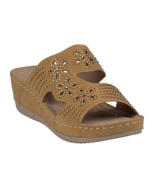 Women's Santiago Perforated Studded Slip-On Wedge Sandals