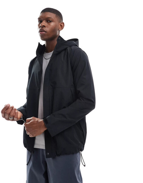 Hollister all weather mesh lined hooded rain jacket in black