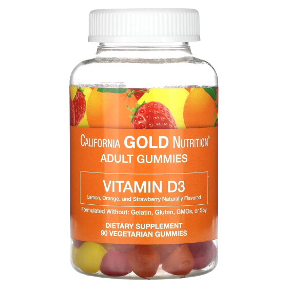 California Gold Nutrition, витамин D3, в виде жевательных таблеток, со вкусом лимона, апельсина и клубники, 25 мкг (1000 МЕ), 90 жевательных таблеток
