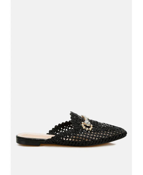 Roboma Metallic Woven Diamante Mules