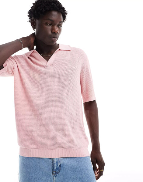 GANT open collar knit polo in pink