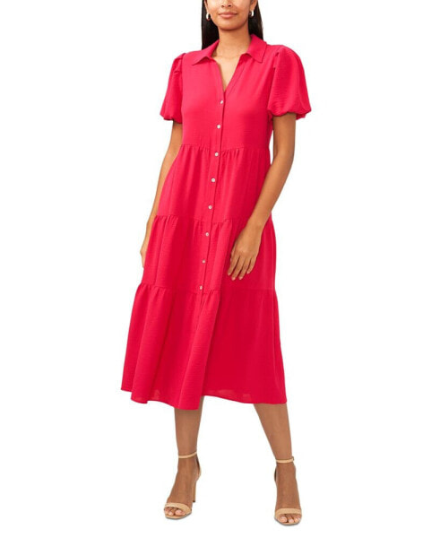 Women's Puff-Sleeve Tiered Maxi Dress