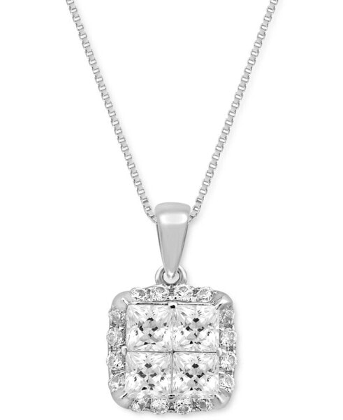 Diamond Princess Cluster Halo 20" Pendant Necklace (1 ct. t.w.) in 14k White Gold