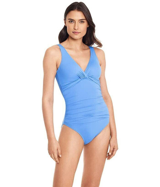 LAUREN Ralph Lauren 273478 Beach Club Twist Over-the-Shoulder One-Piece, sky, 8