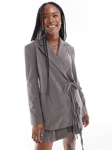 COLLUSION tie front blazer co-ord in grey