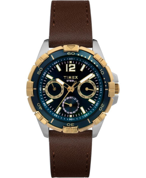 Men's Quartz Analog Premium Dress Leather Brown Watch 44mm