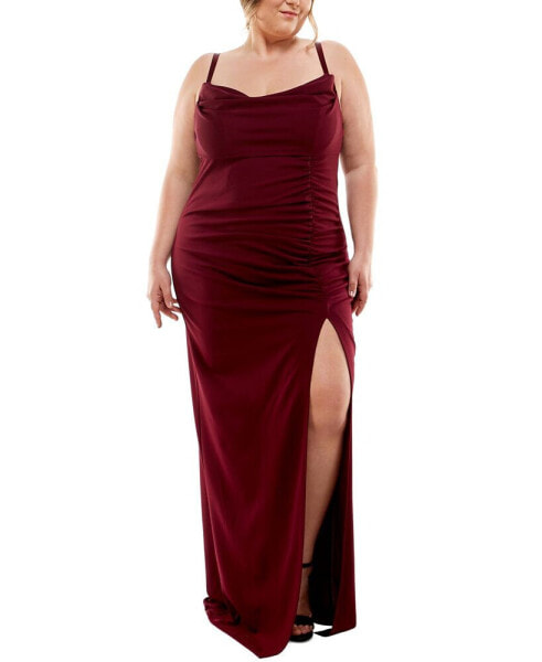 Trendy Plus Size Cowlneck Side-Ruched Maxi Dress, Created for Macy's