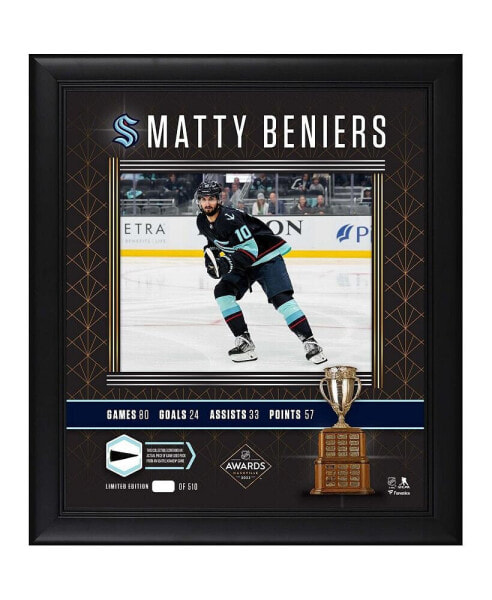 Matty Beniers Seattle Kraken 2023 Calder Trophy Winner Framed 15" x 17" Photograph with Piece of Game-Used Puck - Limited Edition of 510