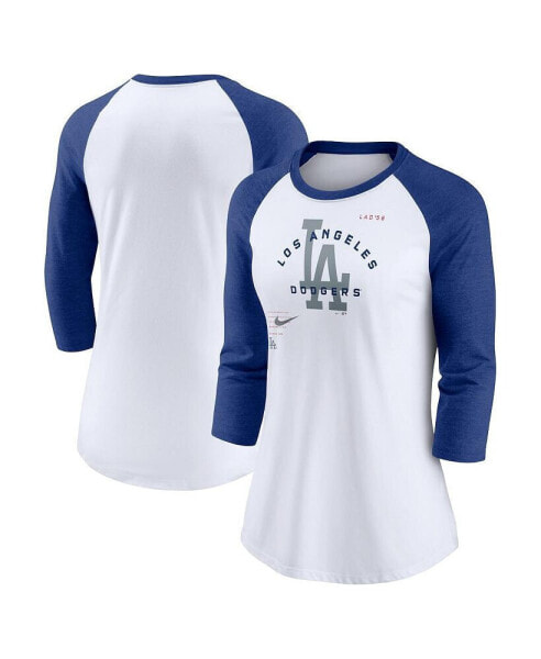 Women's White, Royal Los Angeles Dodgers Next Up Tri-Blend Raglan 3/4 -Sleeve T-shirt
