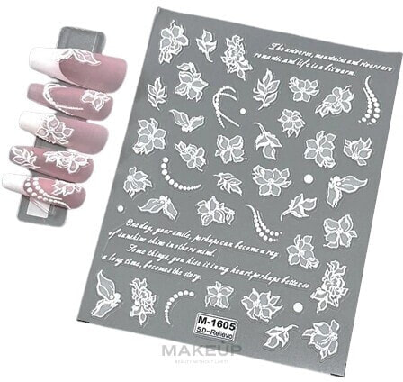 Selbstklebende Nagelsticker 5D weiße Blumen - Deni Carte M1605