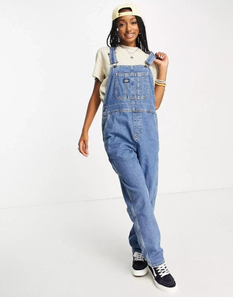 Dickies duck canvas classic bib denim dungarees in blue