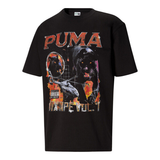 Puma Classics Album Graphic Crew Neck Short Sleeve T-Shirt Mens Black Casual Top