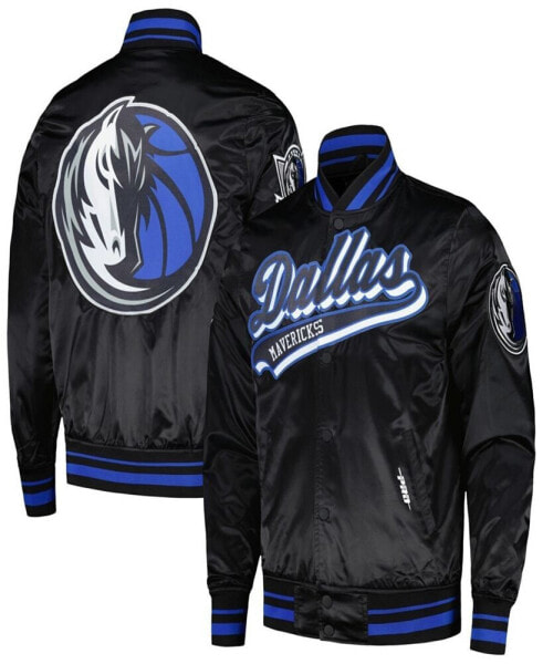 Men's Black Dallas Mavericks Script Tail Full-Snap Satin Varsity Jacket