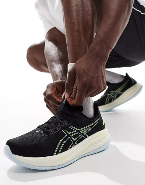 Asics Gel-Cumulus 26 neutral running trainers in black and neon yellow