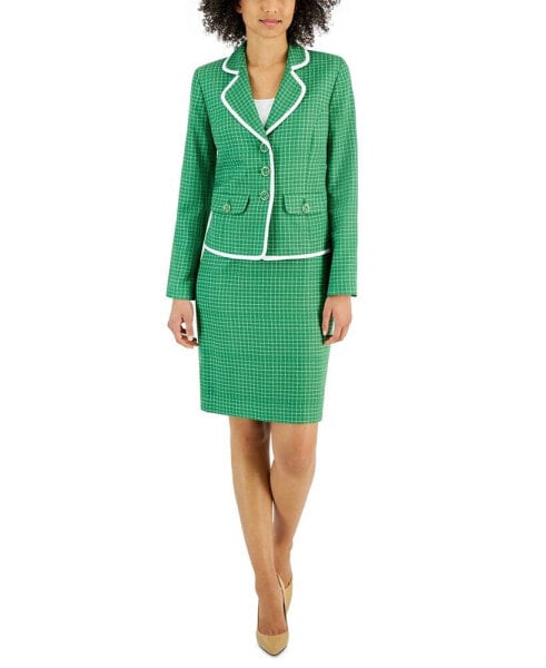Костюм классический Le Suit женский в клетку с контрастной отделкой юбки, обычный и маленький размеры