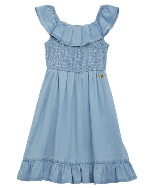 Платье для малышей Guess среднего размера в джинсовом стиле с манжетами