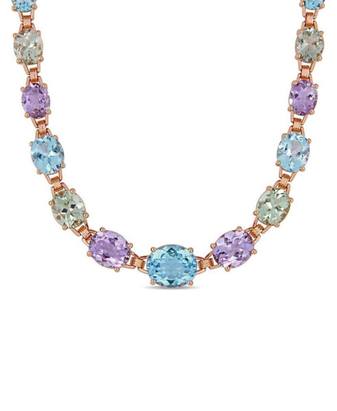 Blue Topaz (29-7/8 ct. t.w.), Pink Amethyst (20-3/4 ct. t.w) and Prasiolite (18-1/3 ct. t.w.) 17" Link Necklace in 18k Rose Gold over Sterling Silver