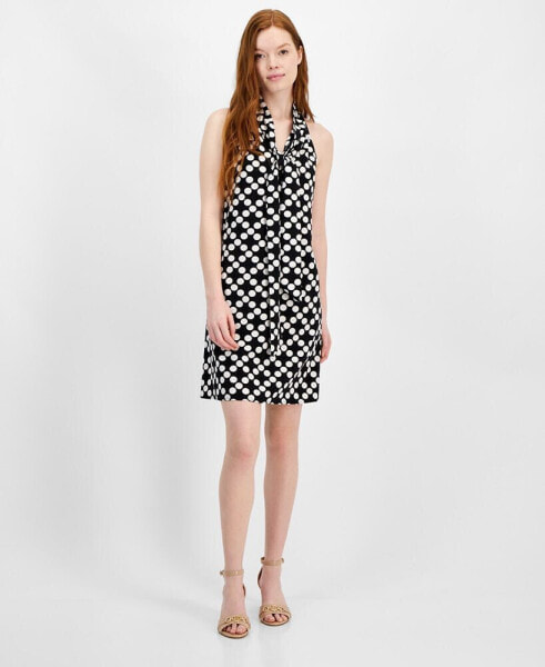 Women's Dot-Print Tie V-Neck Mini Dress