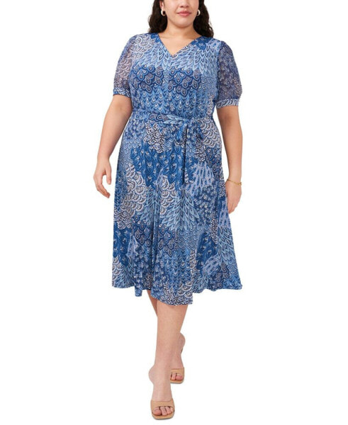 Plus Size Printed Self-Tie Midi Dress