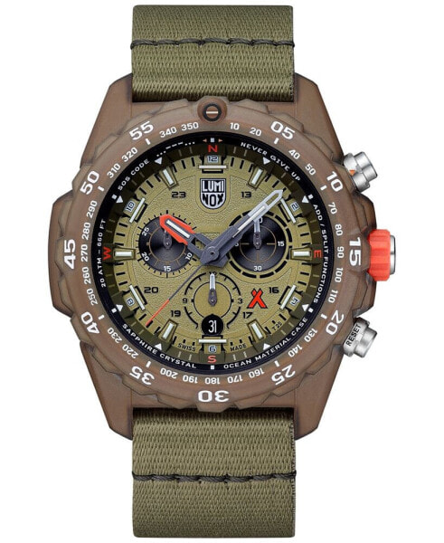 Men's Swiss Chronograph Bear Grylls Survival Eco Master Series Olive Strap Watch 45mm