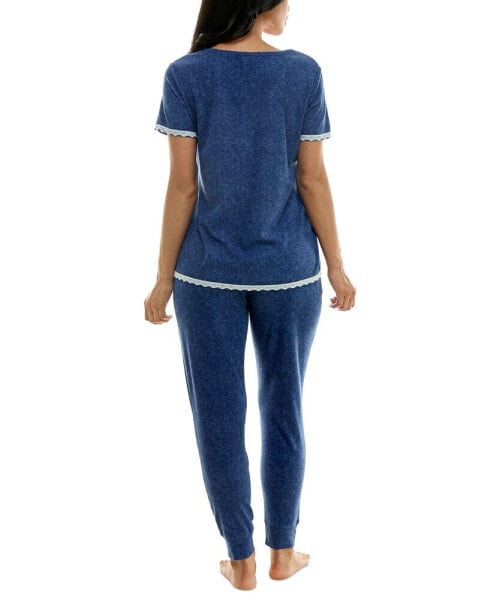 Women's 2-Pc. Waffle-Knit Henley Jogger Pajamas Set