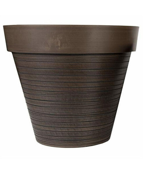Gardener Select 13.78" Carved Planter with Lines Wide Rim Chocolate