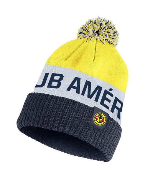 Men's Navy, Yellow Club America Classic Stripe Cuffed Knit Hat with Pom