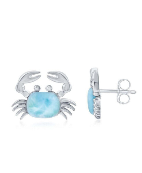 Sterling Silver Larimar Crab Stud Earrings