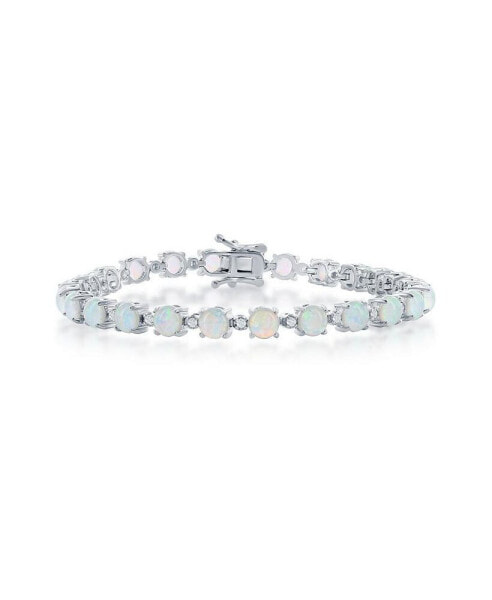 Sterlin Silver Alternating Round Opal & CZ Tennis Bracelet