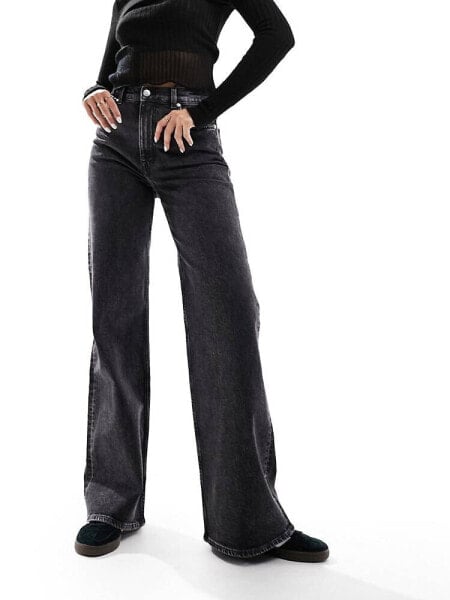& Other Stories high waist wide leg jeans in salt and pepper black