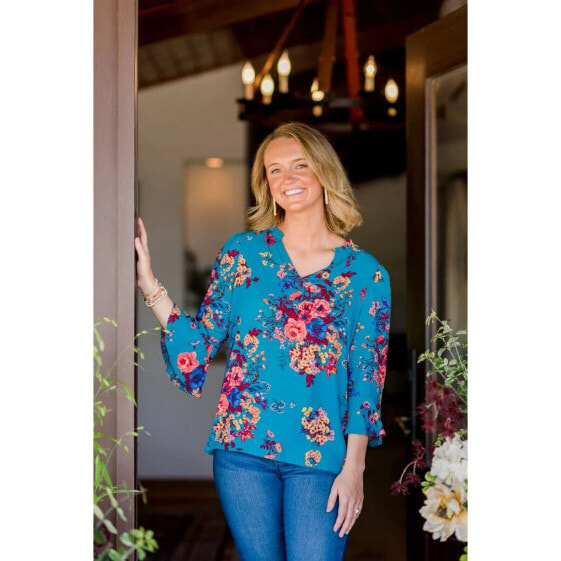 The Pioneer Woman Ruffle Neck Blouse with Flounce Sleeves Women's S Multicolor