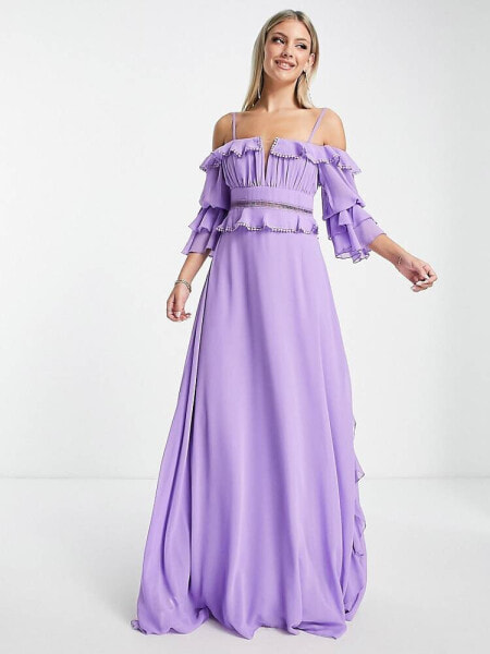 Trendyol ruffle bandeau sleeve dress in purple