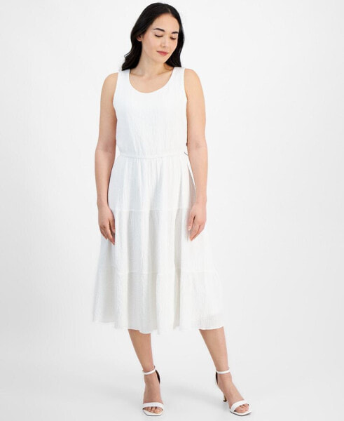 Платье без рукавов средней длины из ткани с тремя уровнями AK Anne Klein