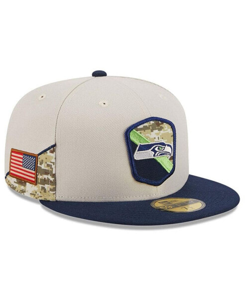Men's Stone, College Navy Seattle Seahawks 2023 Salute To Service 59FIFTY Fitted Hat