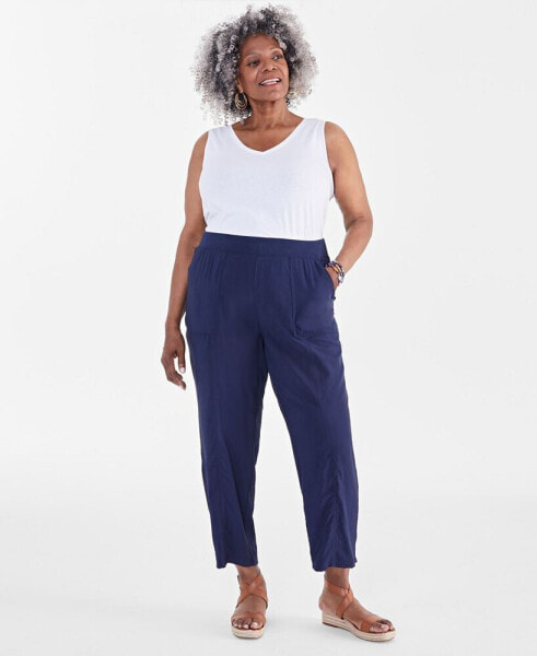 Plus Size Mid-Rise Rib-Waistband Pants, Created for Macy's