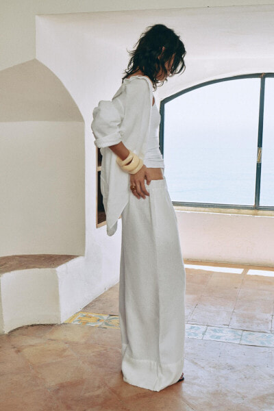 ZW COLLECTION 100% LINEN PALAZZO TROUSERS