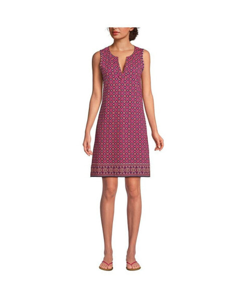 Petite Cotton Jersey Sleeveless Swim Cover-up Dress Print