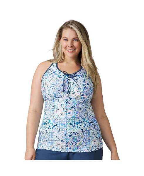 Plus Size Lace Up Racerback Tankini Top