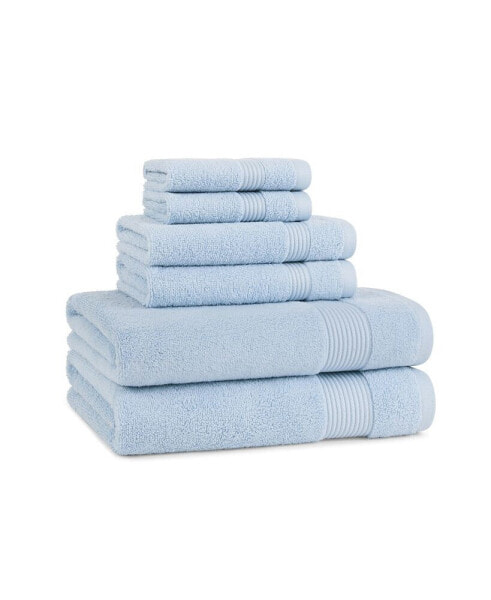 Host and Home 6-Piece Bathroom Towel Set (2 Bath Towels, 2 Hand Towels, 2 Washcloths), Double Stitched Edges, 600 GSM, Soft Ringspun Cotton, Stylish Striped Dobby Border